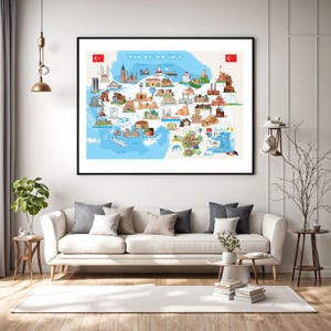 TURKEY TRAVEL POSTER | Türkiye Cartoon Map | Digital Turkey Map | Turkey Travel Map | Turkey History Art | Landmark Of Turkey Map