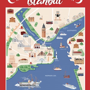 ISTANBUL MAP POSTER | Istanbul Culture Map | Digital Istanbul Map | Istanbul Travel Map | Istanbul History Art | Landmark Of Istanbul Map