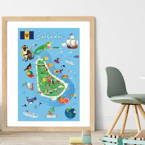 BARBADOS TRAVEL MAP | Barbados Map Print | Barbados Wall Art | Caribbean Island Map | Printable Island Map Art | Caribbean Wall Decor