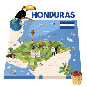 HONDURAS STATE MAP | Honduras Map Jpg | Map Of Honduras | State Map Honduras | Aesthetic Digital Downloadable Honduras Geography Art
