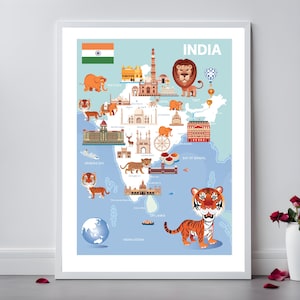 INDIA TRAVEL MAP | India Map Print | India Wall Art | South Asia Map | Printable India Map Art | Cultural India Wall Decor