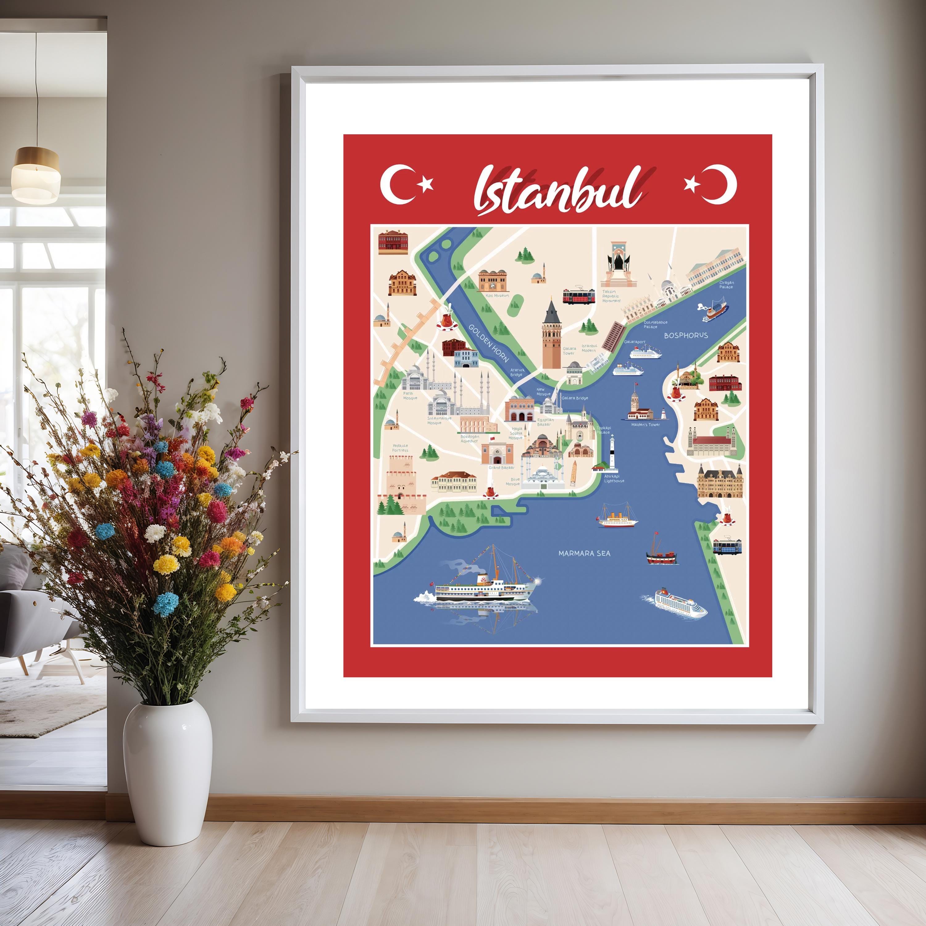 イスタンブール市地図ポスター｜文化的ランドマークアート（デジタル