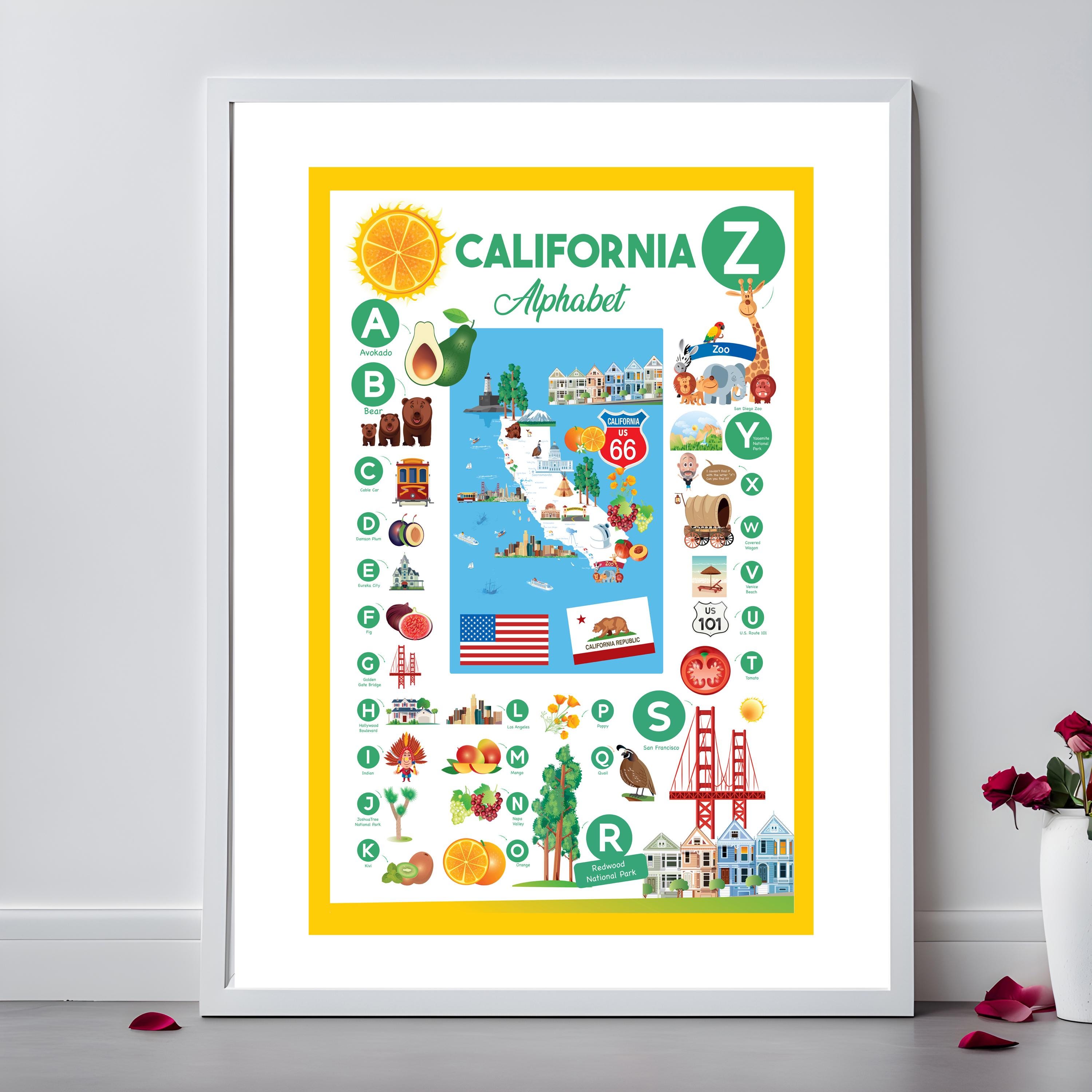 California Alphabet Map Poster | Cultural Landmarks (digital