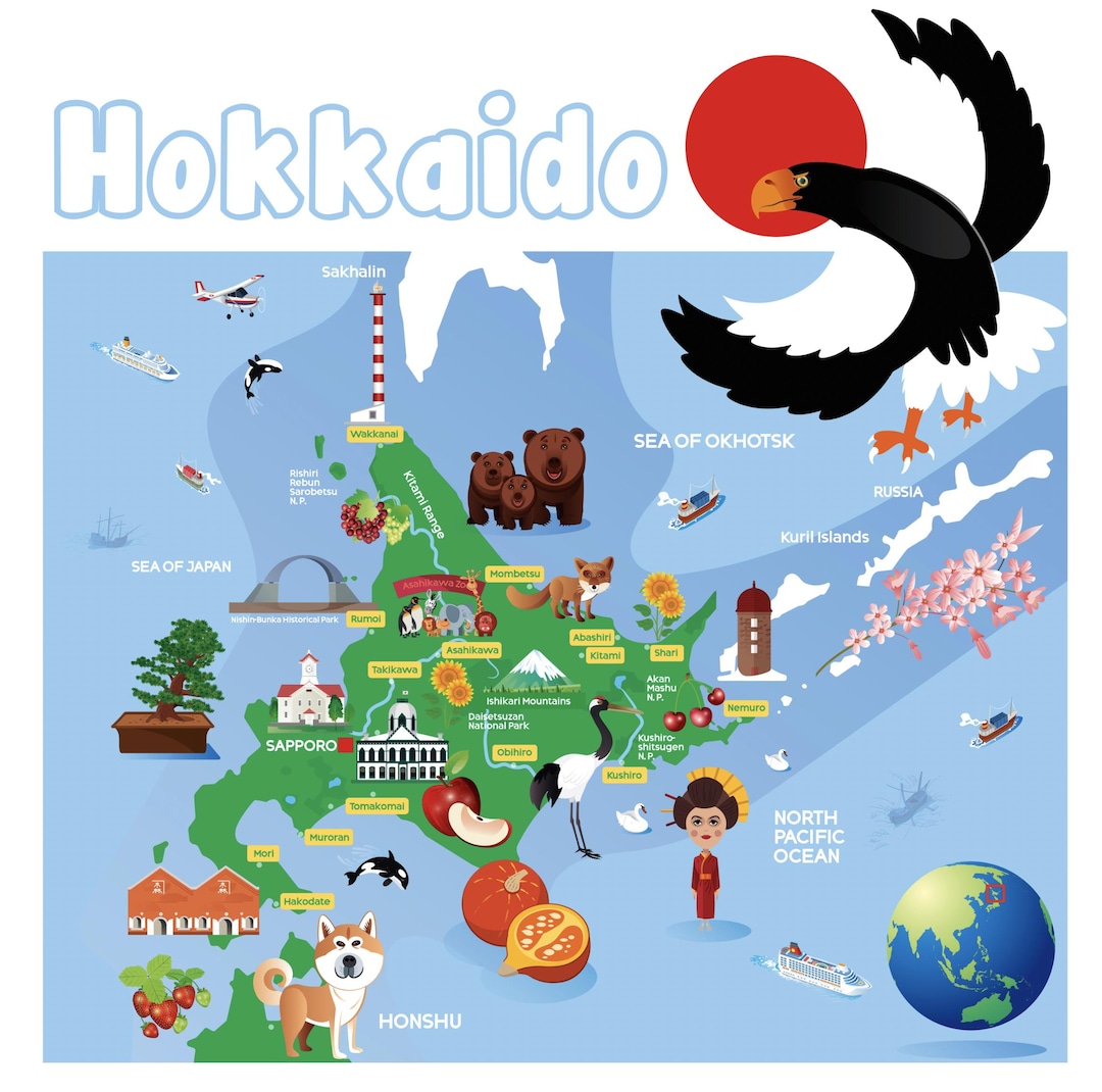 Hokkaido Islands Map - Etsy