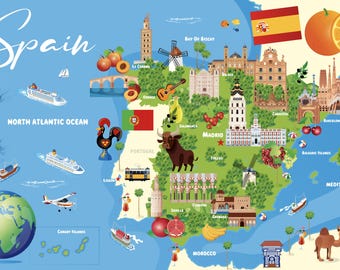Impression de carte de voyage en Espagne : oeuvre d'art murale de la péninsule ibérique (téléchargement numérique)