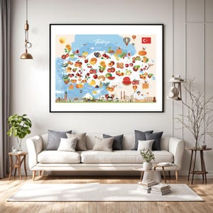 TURKEY MAP POSTER | Educational Turkey Map | Digital Turkey Map | Turkey Geography Map | Turkish Culture Art | Fruits of Turkey Map