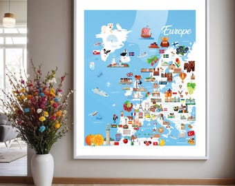 Europe Travel Map Poster | Cultural Landmarks (Digital Download)
