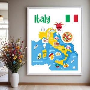 ITALY TRAVEL MAP | Italy Map Print | Italian Map Poster | Italy Wall Art | Jpg File Italian Peninsula Décor | Printable Italian Map Artwork