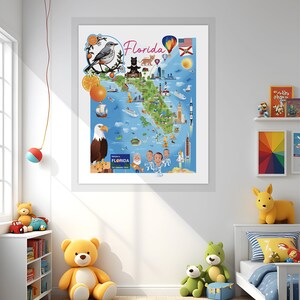 FLORIDA MAP POSTER | State Map Digital | Florida Digital Map | Florida Wall Art | Digital Download Educational Travel inspired Florida map