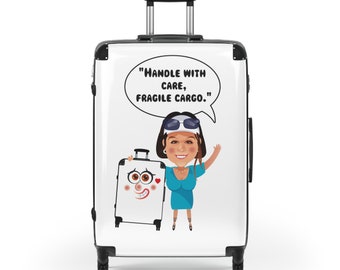 Personalized Suitcase with your portrait on it. Let's draw a cartoon portrait about ensuring your suitcase doesn't get lost