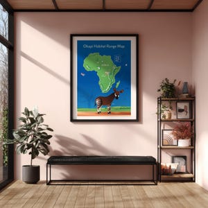 Okapi Habitat Range Map Poster, Vintage Kongo Wildlife Art Print (digital nedladdning)