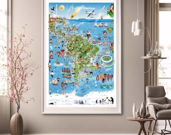 Latin America Culture Map Poster: Cartoon Travel Art & Heritage