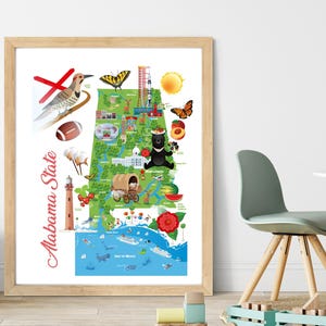8-Day Alabama Trip Map | Fun Travel Art | Alabama Adventure Decor | Instant Download