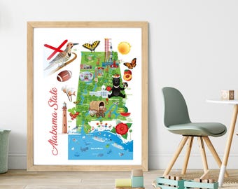 8-Day Alabama Trip Map | Fun Travel Art | Alabama Adventure Decor | Instant Download