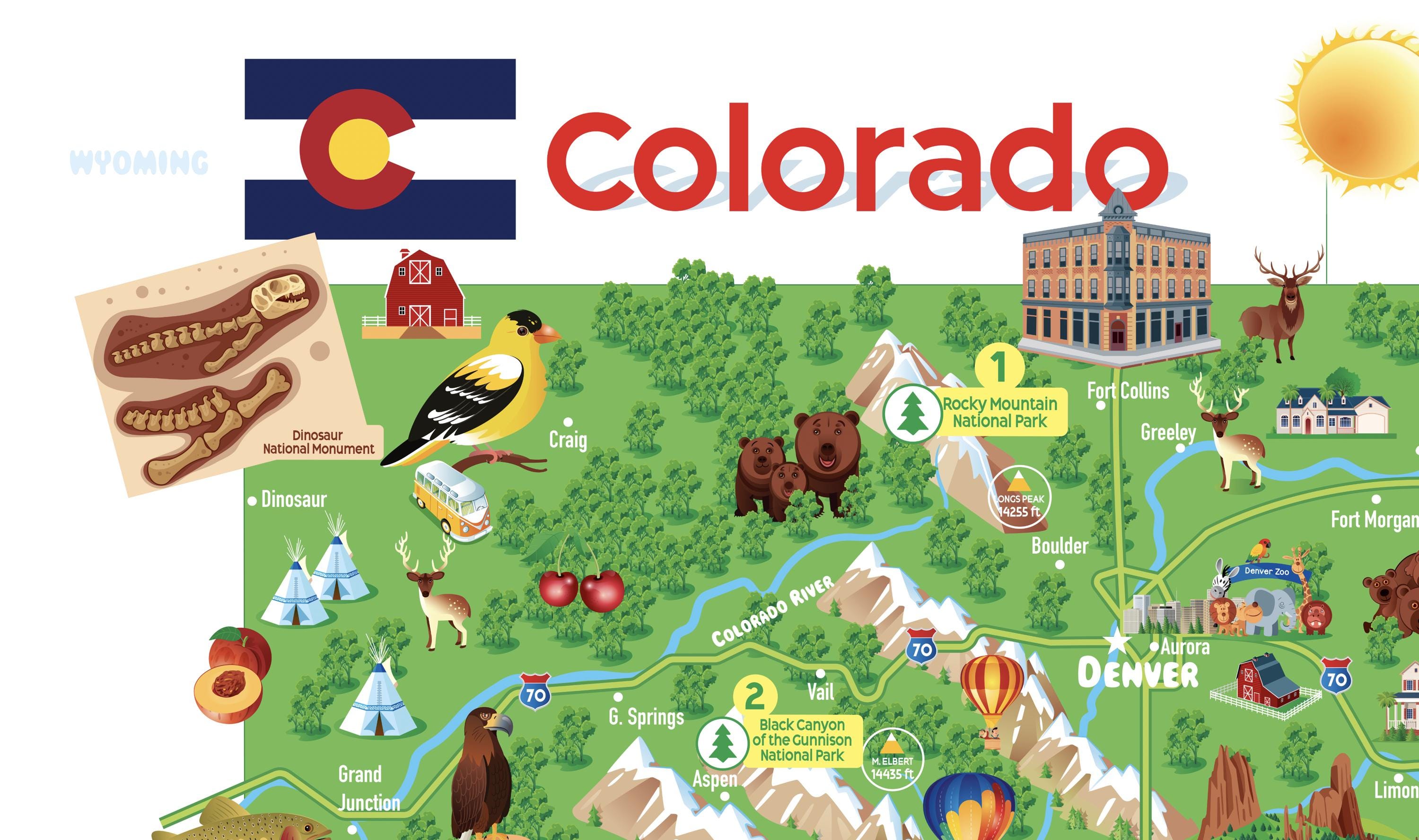 Cartoon Map of COLORADO, Travel Map of Map of COLORADO, Colorado Map ...