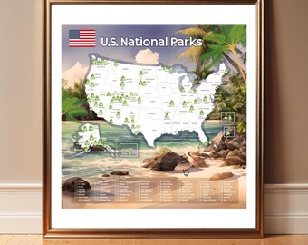 Póster del mapa de parques nacionales de EE. UU.