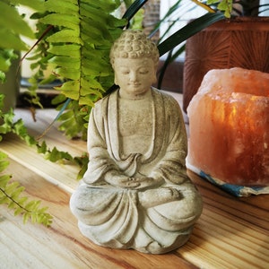 Statue bouddha assis position offrande brun 42 cm