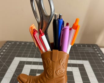 Western Boot Desktop Pen Holder-Desk, Craft Room, Workbench CHOOSE COLOR