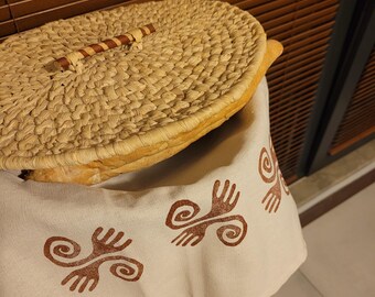 Paño de cocina de lino étnico: funda para pan estampada a mano, forro para cesta