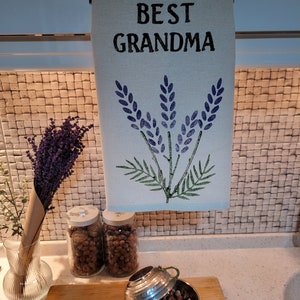 Mother&#39;s day Grandma lavender linen tea towel,Handcrafted Tea towel with Hand Block Printing, Perfect Gift for Grandma,Linen Tea Towel