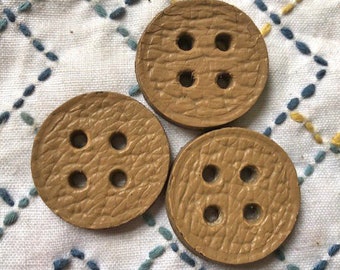 Set 3 botones de cuero beige 4 agujeros vintage años 30