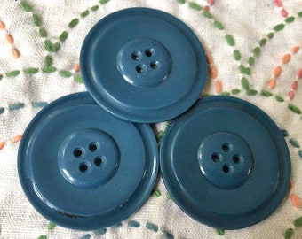 Set 3 large solid blue galalith 1930's buttons