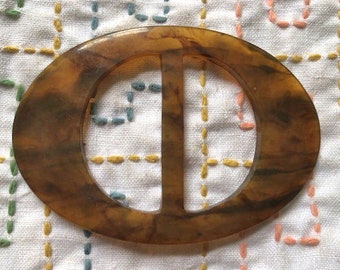 Glissière de ceinture ovale marron écaille de tortue vintage Art déco des années 1930