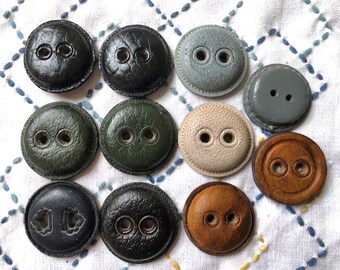 Lot 11 various colors leather buttons Art Deco 1930's
