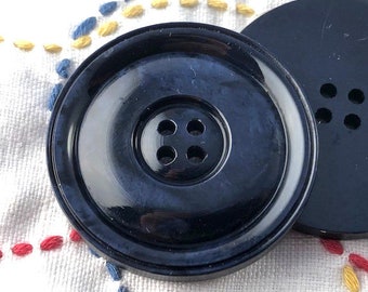Marbled dark blue casein galalith 1930's button 1 & 5/16 inch