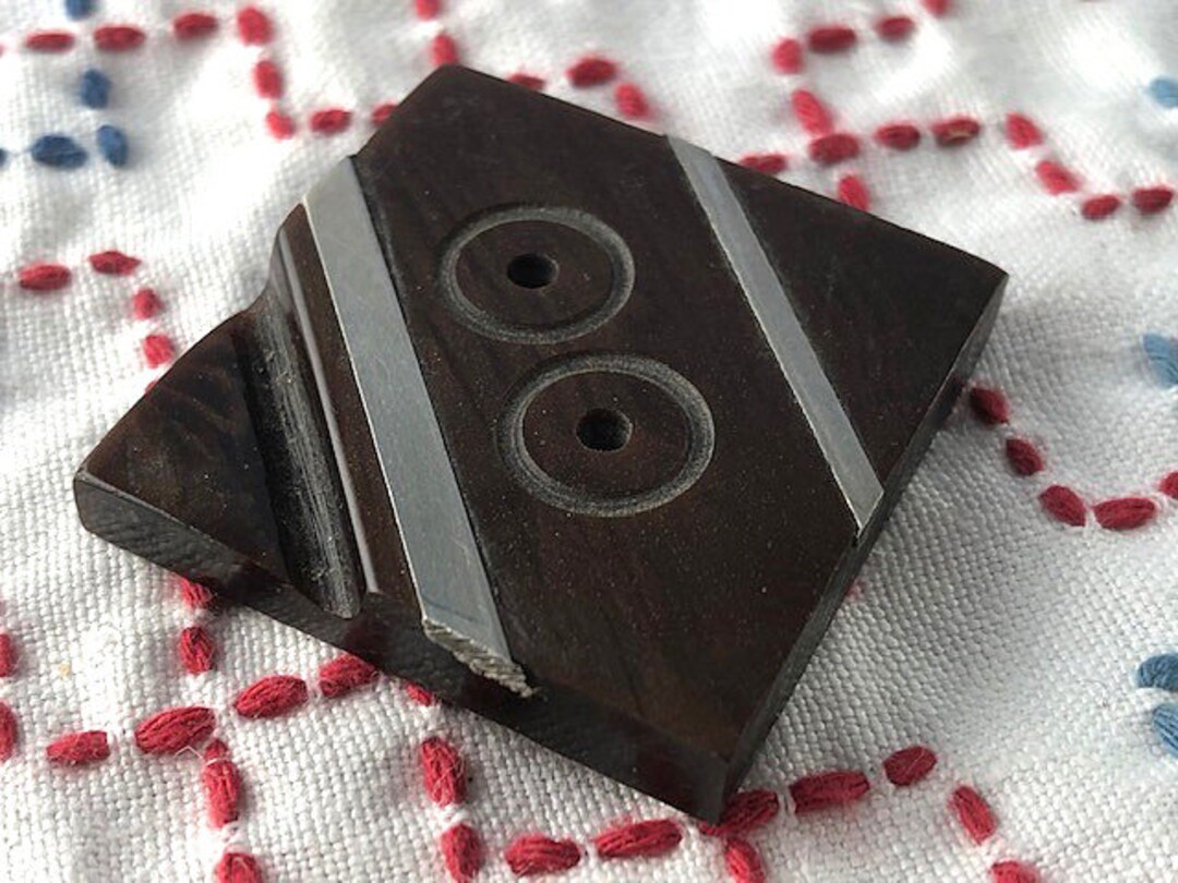 Large Square Brown Art Deco Chrome Inlay Casein Galalith Button - Etsy