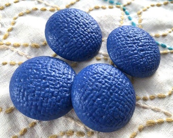 Set 4 domed bright blue textured buttons 1930's