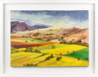 Original Margaret L Dunn Oil on Canvas - 'The Rolling Hills' Landscape, Countryside