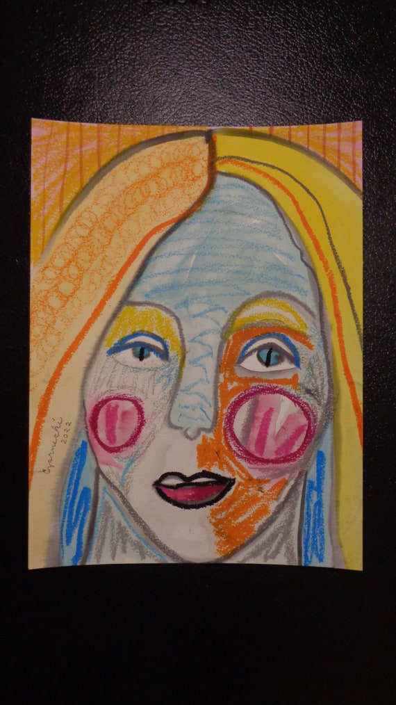 Unique Colorful FACE Oil Pastel on Paper Etsy