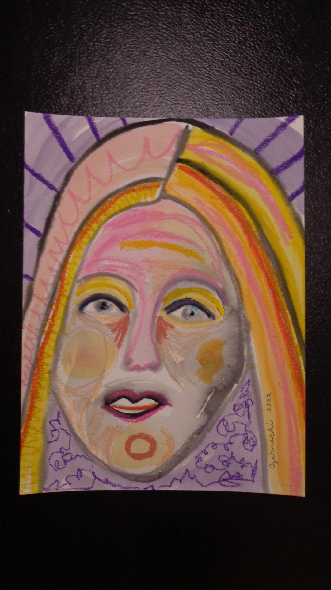 Colorful Original FACE Oil Pastel on Paper Etsy