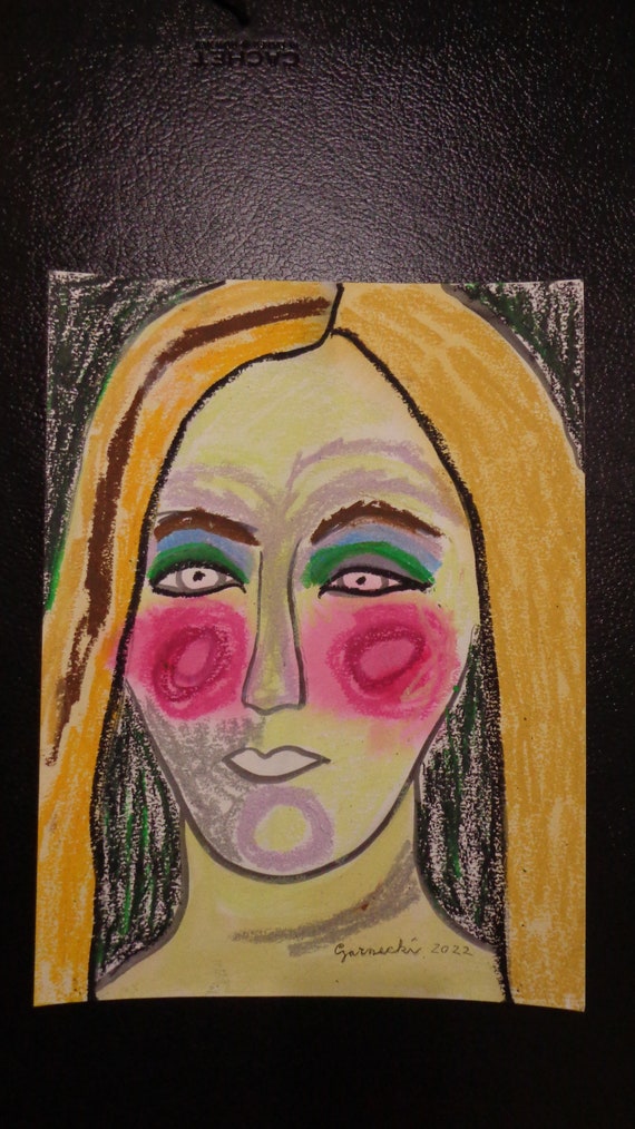 Colorful Original FACE Oil Pastel on Paper Etsy