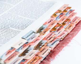 Bible Tabs – Blossoms  | 66 Books + Extras | Easy Install | Waterproof | English-Spanish
