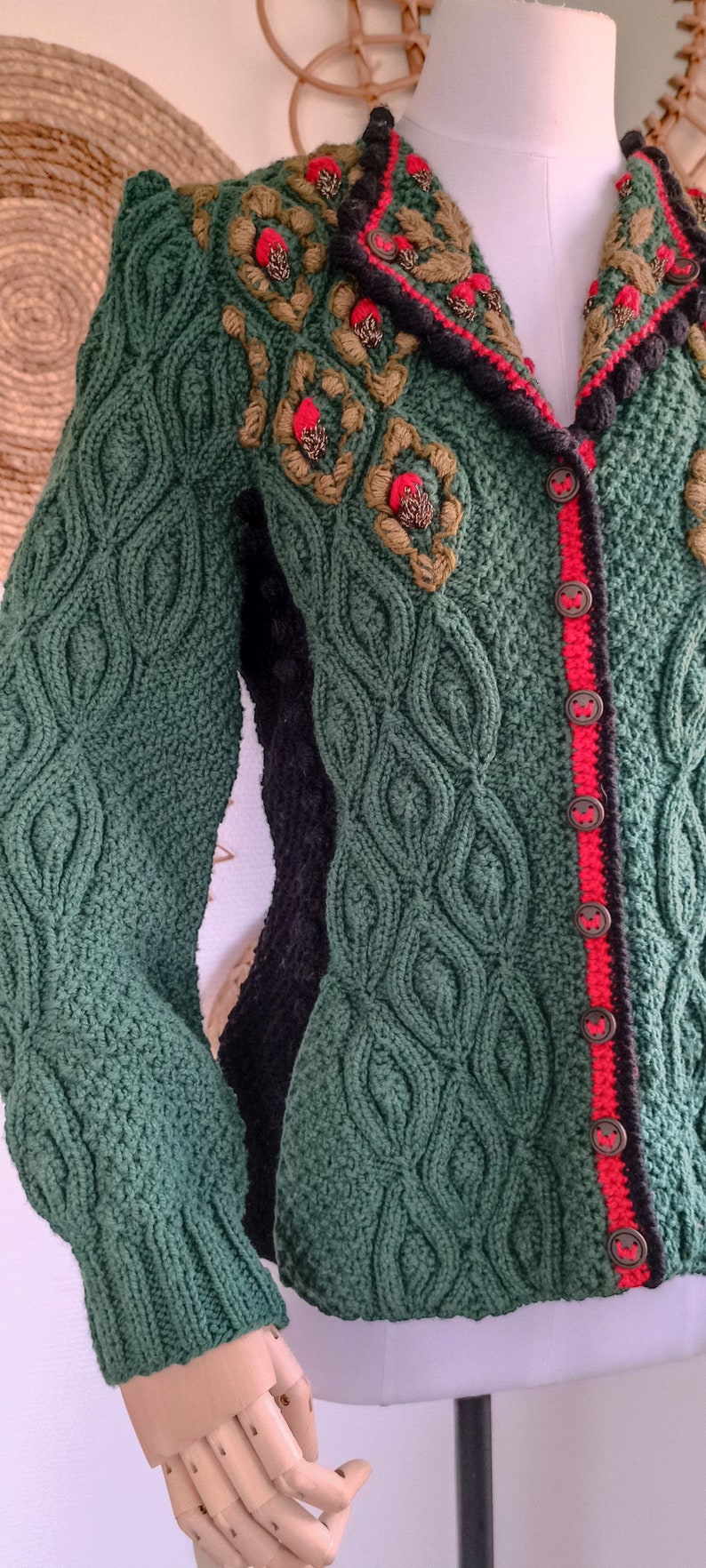 Taille L Autocollant nuage Eicheljacke 90s cardigan en laine brodé tricoté à la main image 7