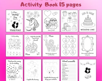 Wedding activity book, Kids Coloring 15 pages, Printable-Instant download, Bride-Groom Activity Book for Kids Printable, Only Digital File