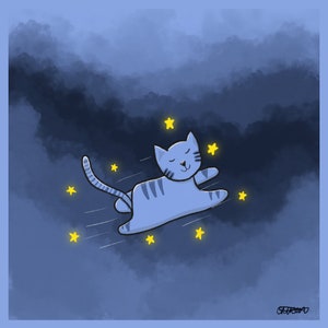 Cat in the Clouds Art Print