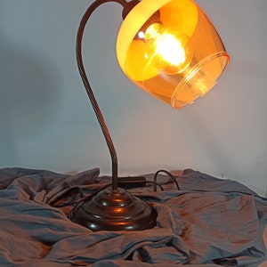 Antique Desk Lamp, Vintage Lamp, Reading Lamp, Glass Lamp, Yellow Lamp
