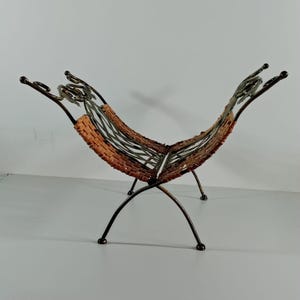 Vintage Metal & Wicker Magazine Rack - 1980s Home Decor