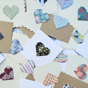Cartes de correspondance coeur en origami 3 x 3 po., assortiment de mini-cartes de coeur, mini mot d'amour, note vierge d'anniversaire de mariage, emballage cadeau, mot de remerciement