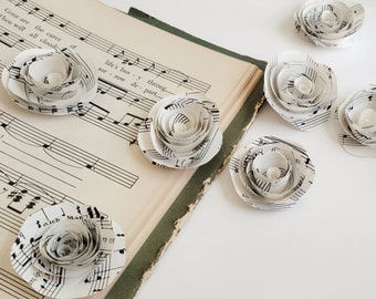 Sheet Music Mini Roses, Upcycled Vintage Paper Flowers, Musical Theme Wedding Shower, Rustic Home Decoration, Music Room Decor