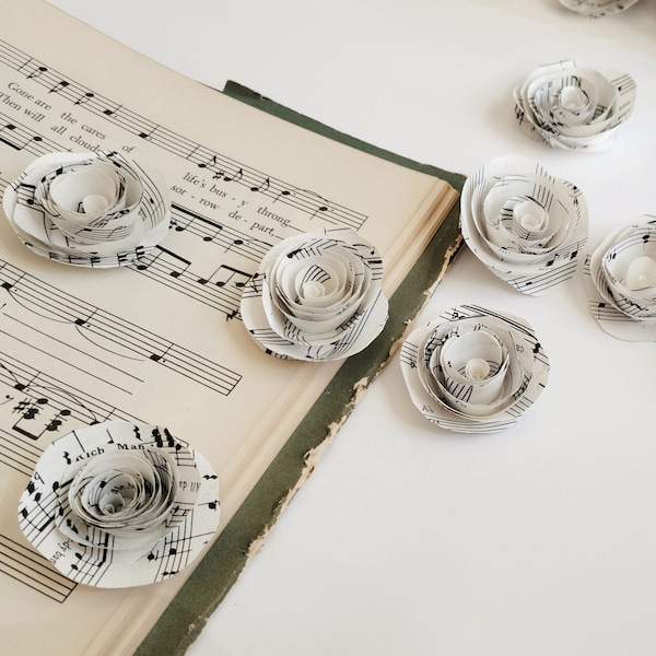 Sheet Music Mini Roses, Upcycled Vintage Paper Flowers, Musical Theme Wedding Shower, Rustic Home Decoration, Music Room Decor