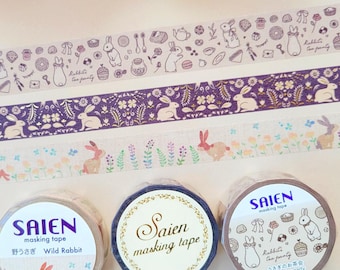 Bunny Rabbit Washi Tape, 15mm/17mm, SAIEN Masking Tape, Easter Spring Craft, Diary Planner Decorting, Girls Stationery Gift, Birthday Favor