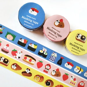 Foodie Cat Washi Tapes, 20mm, Sushi, Bakery Bread, Strawberry Dessert, Kawaii Masking Tape, Japanese Stationery Gift, Girls