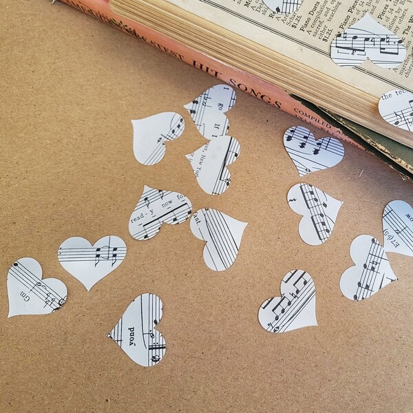 Vintage Music Paper Heart, Upcycled Sheet Music Cut Out, Wedding Confetti, Party Decor, Vintage Paper Die Cuts, DIY Valentine's, Heart Punch