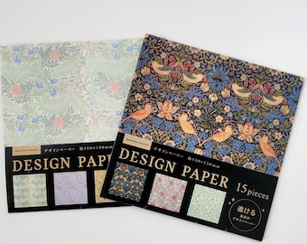 William Morris Vellum Paper Pack, 6x6 inch, Semi Translucent Paper, Origami Design Paper, Scrapbook Cardmaking, Nature, Plants, Pick Design