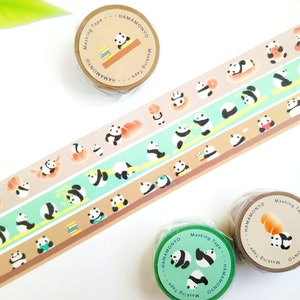 Panda Washi Tapes, 15mm, Decorative Masking Tapes, Journal Planner, Panda with Bread Book Bamboo, Hamamonyo, 1 or 3 rolls