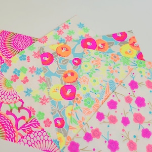 Papel washi Yuzen de origami neón, con estampados florales en rosa, verde, naranja y azul, para manualidades plegables, scrapbooking, 15 x 15 cm (6"x6"), 10 hojas